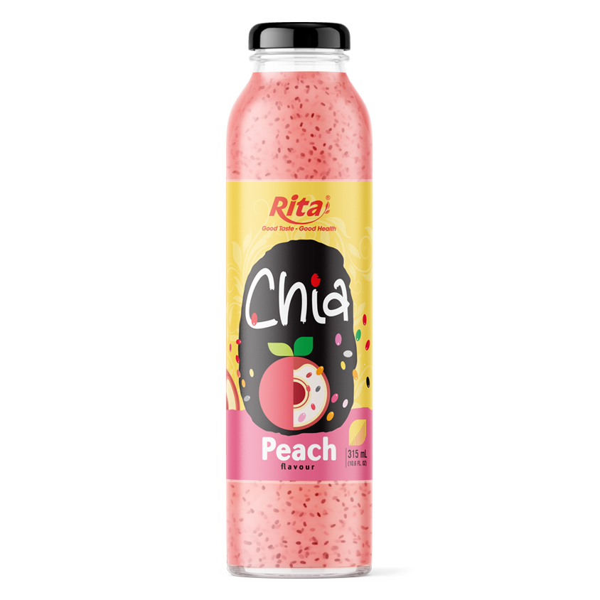 10.6 fl oz glass bottle chia seeds peach juice and water