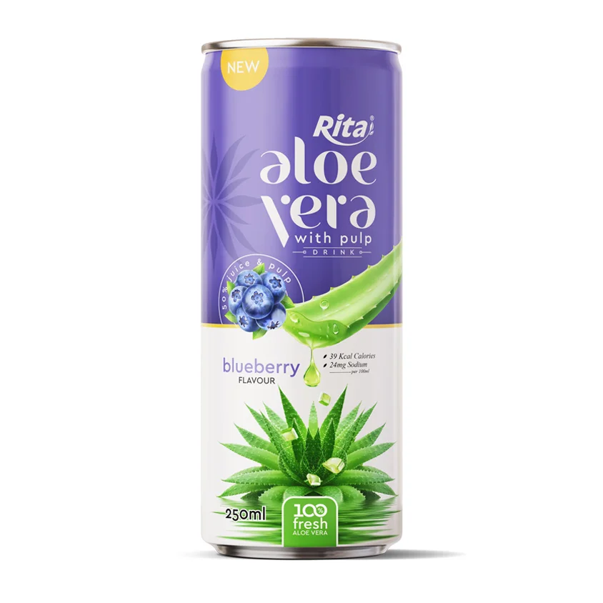 100 fresh aloe vera juice with blueberry flavor drink 250ml cans