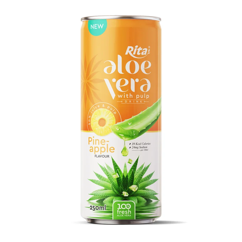 100 fresh aloe vera juice with pineapple flavor drink 250ml cans
