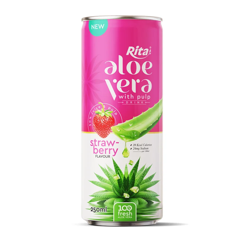 100 fresh aloe vera juice with pulp and strawberry flavor - RITA Beverage