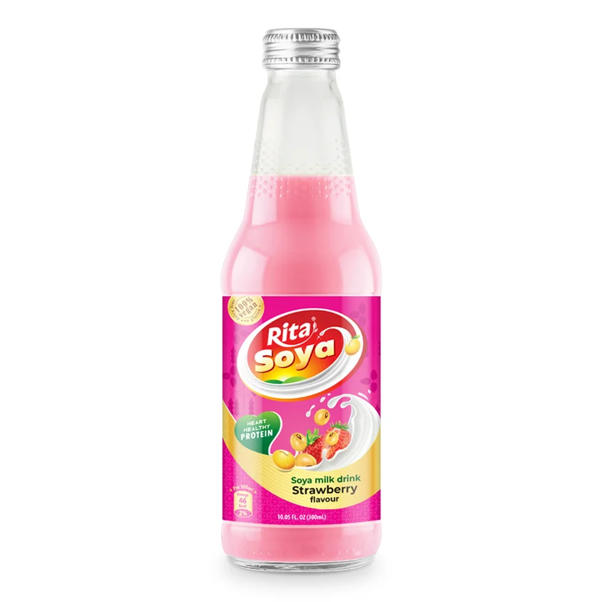 100 vegan  Rita Soya milk drink strawberry 10.05 fl oz glass bottle
