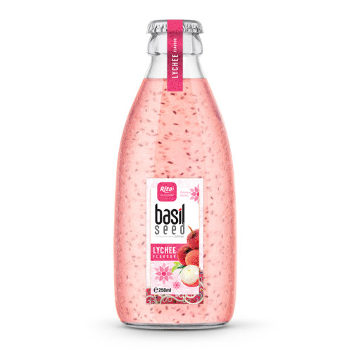 250ml glass bottle Lychee Basil seed drink