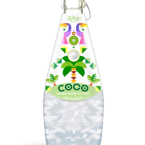 290ml Glass Bottle Kiwi Flavour Sparkling Coconut Water with Pulp