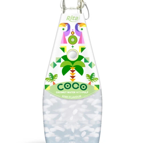 290ml Glass Bottle Kiwi Flavour Sparkling Coconut Water with Pulp