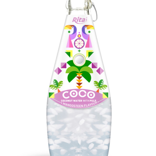 290ml Glass Bottle Mangosteen Flavour Sparkling Coconut Water with Pulp