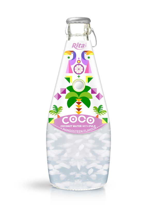 290ml Glass Bottle Mangosteen Flavour Sparkling Coconut Water with Pulp