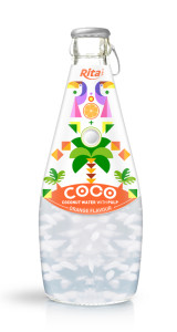 290ml Glass Bottle Orange Flavour Sparkling Coconut Water with Pulp