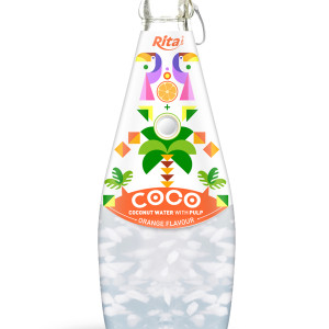 290ml Glass Bottle Orange Flavour Sparkling Coconut Water with Pulp