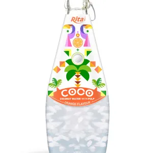 290ml Glass Bottle Orange Flavour Sparkling Coconut Water with Pulp