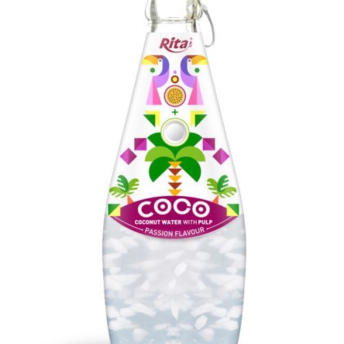 290ml Glass Bottle Passion Flavour Sparkling Coconut Water with Pulp