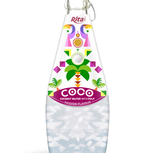 290ml Glass Bottle Passion Flavour Sparkling Coconut Water with Pulp