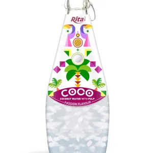 290ml Glass Bottle Passion Flavour Sparkling Coconut Water with Pulp