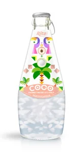 290ml Glass Bottle Peach Flavour Sparkling Coconut Water with Pulp