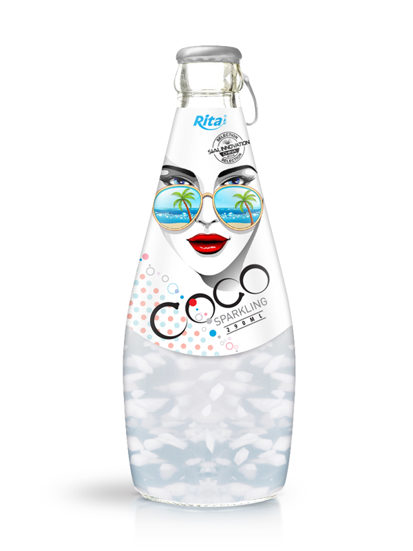 290ml Glass Bottle Sparkling Coconut Water with Pulp 1 RITA Fruit Juice