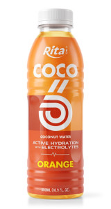 500ml Orange Flavored Coconut Water with Electrolytes PET Bottle