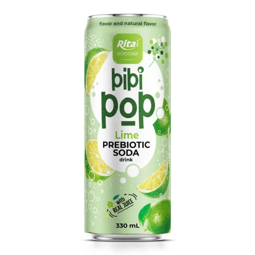 Bibi Pop Prebiotic Soda drink with real lime juice 330ml sleek can