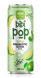 Bibi Pop Prebiotic Soda drink with real lime juice 330ml sleek can