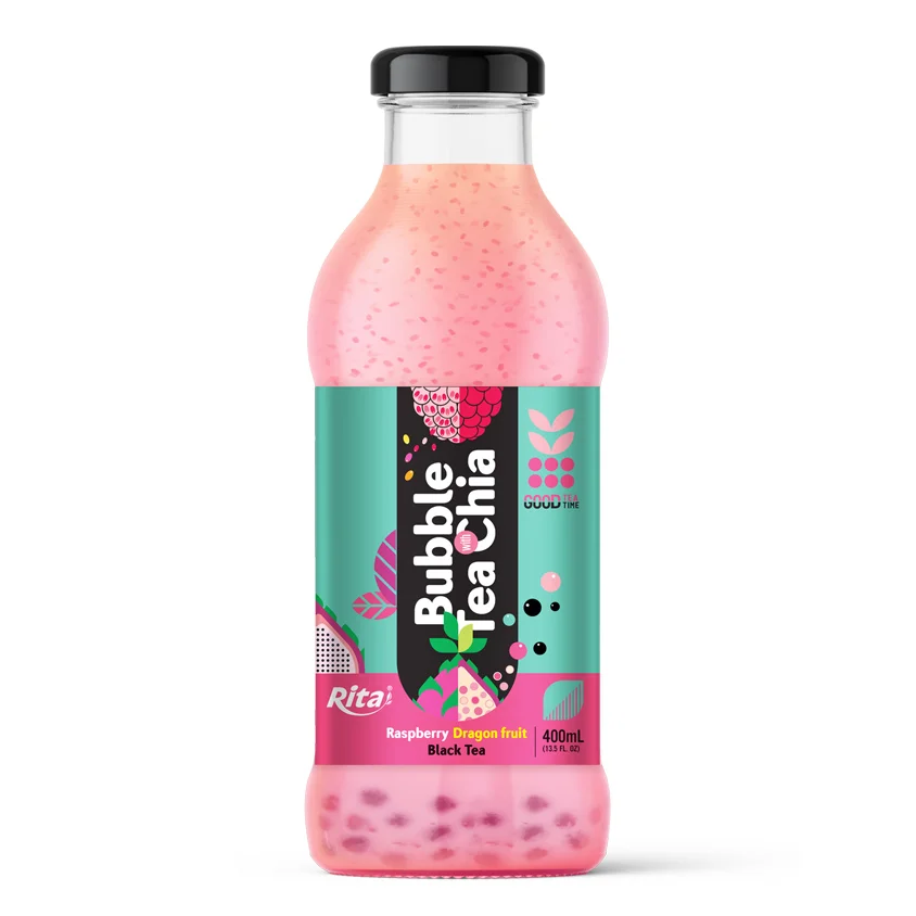 Bubble Tea with Chia 400ml glass bottle Raspberry 1