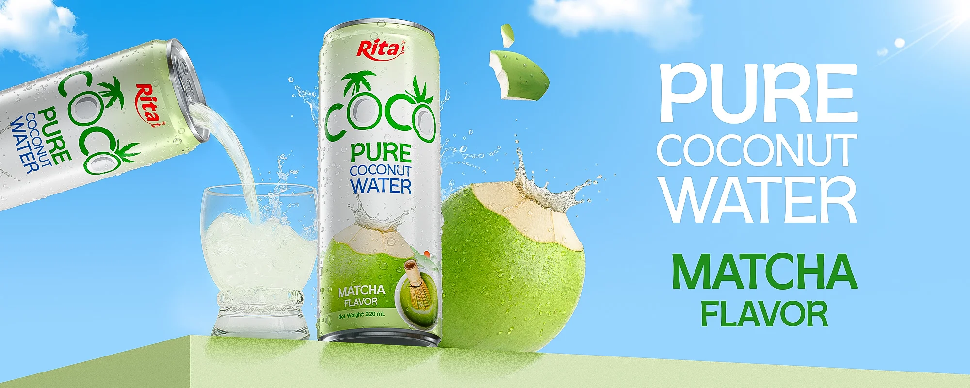 320ml Alu-can Coco 100% Coconut Water Matcha Flavour