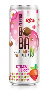 Popping Boba drink with Aloe vera Pulp and strawberry 320ml