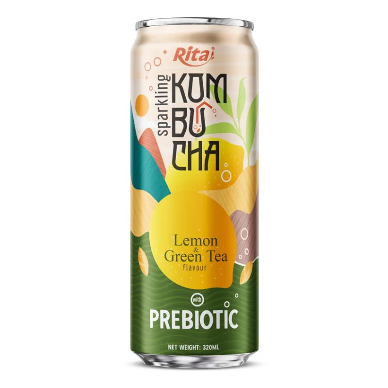Sparkling Kombucha Lemon and Green Tea with Prebiotic 320ml cans