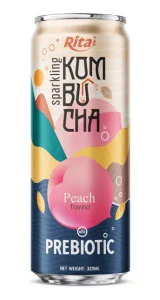Sparkling Peach Flavor Kombucha Tea Drink with Prebiotic