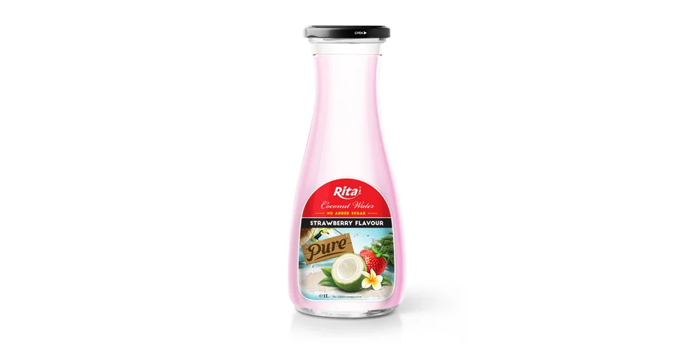Strawberry Flavour Coconut water 1L Glass bottle