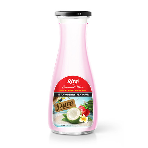 Strawberry Flavour Coconut water 1L Glass bottle