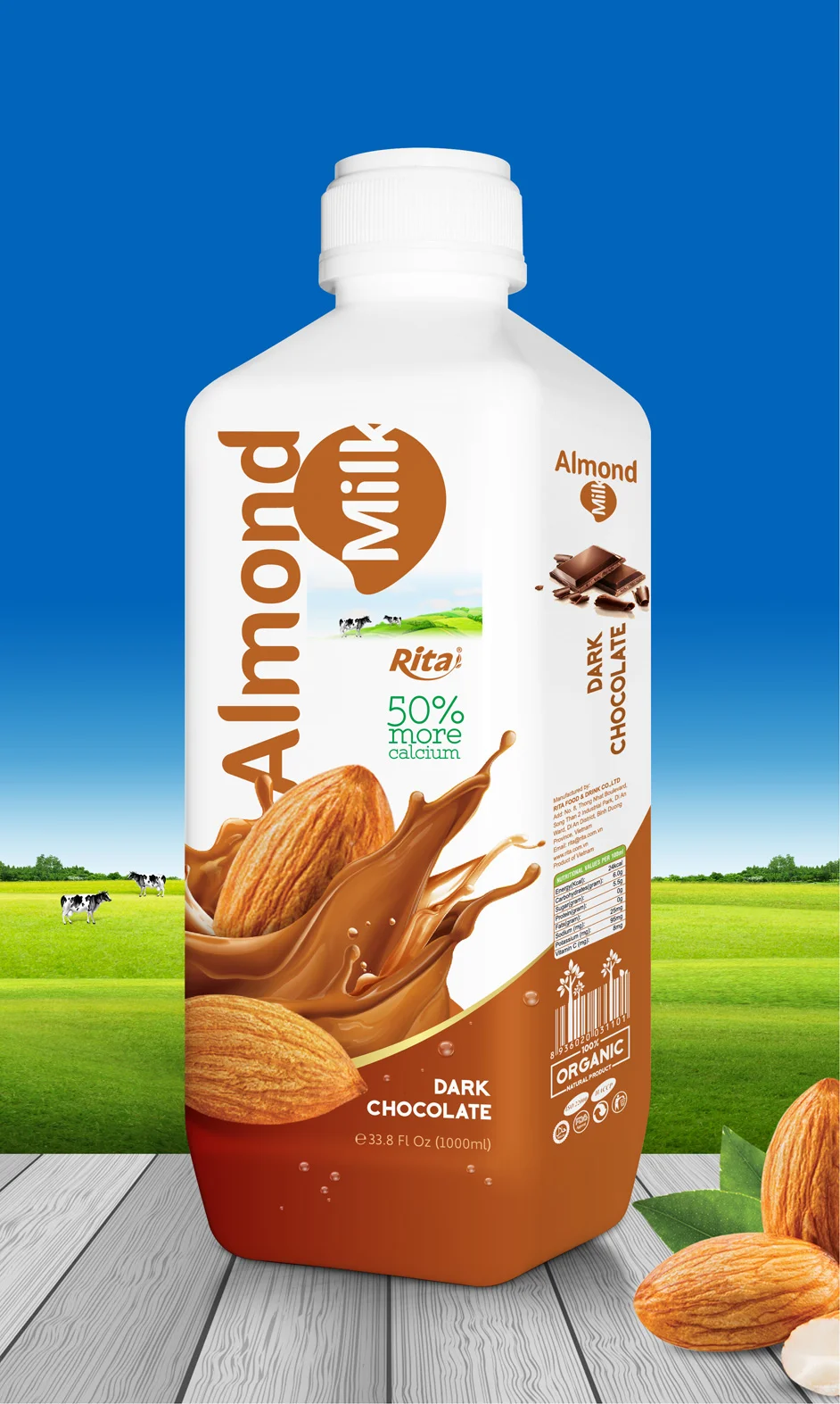almond milk with chocolate 1000ml PP bottle