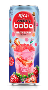 Private Label  320ml Slim Can Popping Boba Tea Strawberry Flavor 