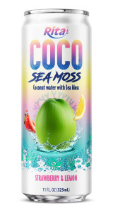 Coco Sea Moss Coconut water with sea moss Strawberry and Lemon Flavor 325ml sleek can