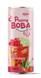 popping Boba bubble strawberry with aloe vera pulp 250ML can