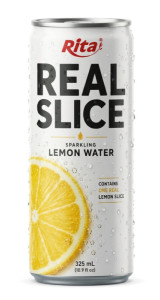 Real Lemon Slice Inside Sparkling Water 325ml Slim Cans– Refreshing Beverage