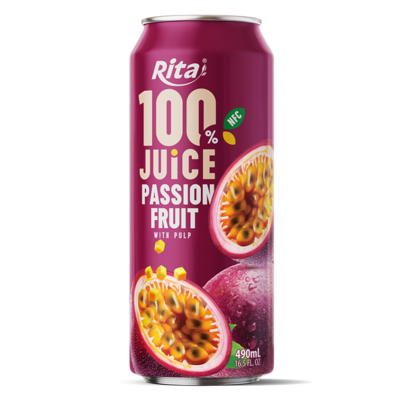 Rita 100% Juice Passion Fruit with Pulp 490ml Can Zesty Tropical Drink