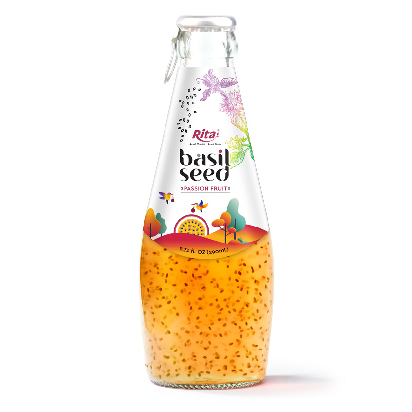 Bulk best price 290ml glass bottle basil seed passion fruit juice