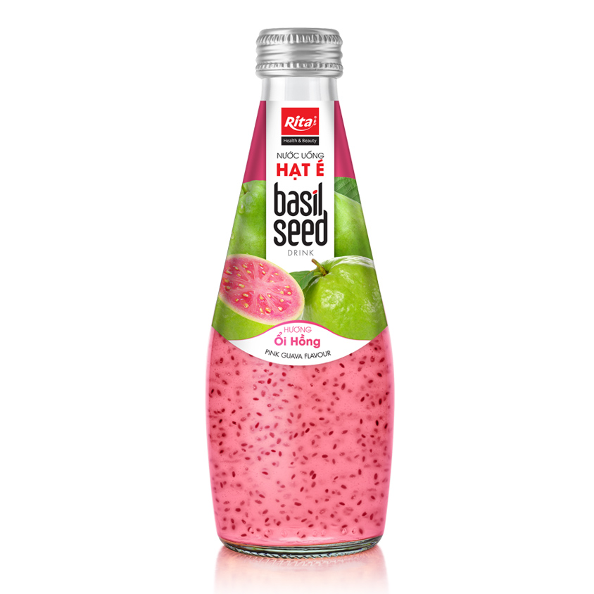 Basil Seed Drink With Pink Guava Juice 290ml Glass Bottle RITA