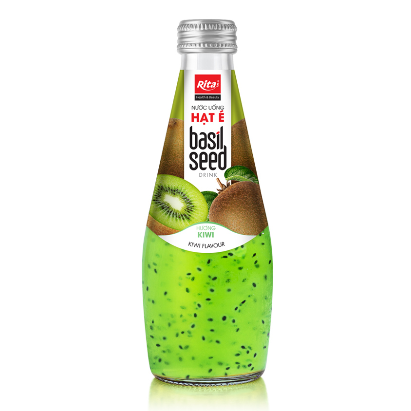 Supplier 290ml Glass Bottle Basil Seed Drink With Kiwi Flavor