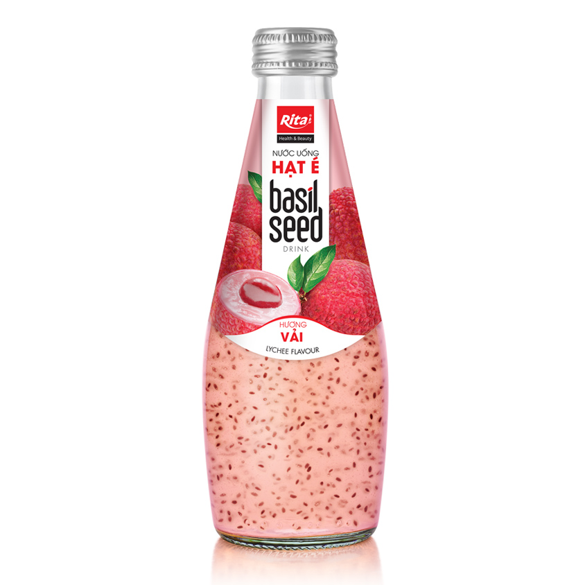 OEM 290ml Glass Bottle Basil Seed Drink With Lychee Flavor RITA