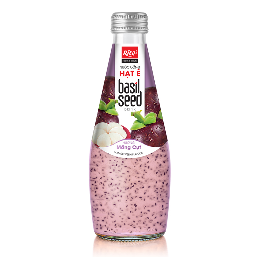 Best Quality 290ml Glass Bottle Basil Seed Drink With Mangosteen