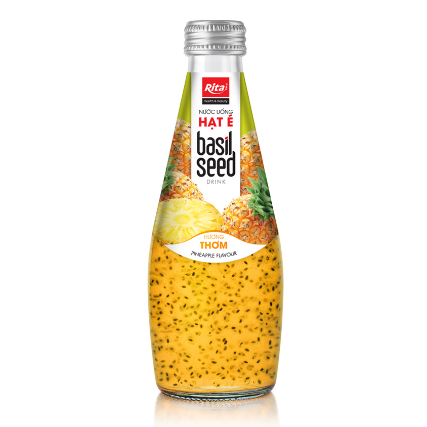 Fresh 290ml Glass Bottle Basil Seed Drink With Pineapple Flavor