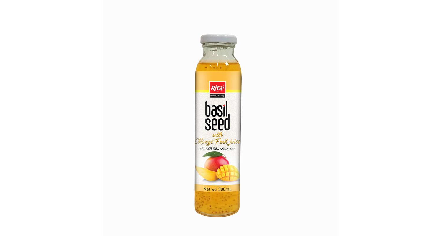 NFC good taste 300ml glass bottle basil seed mango juice drink