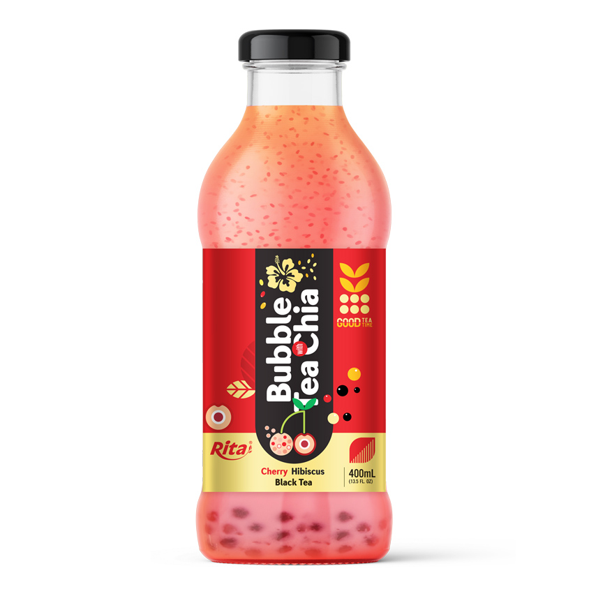 Bubble Tea With Chia Cherry And Hibiscus Flavor 400ml Glass Bottle